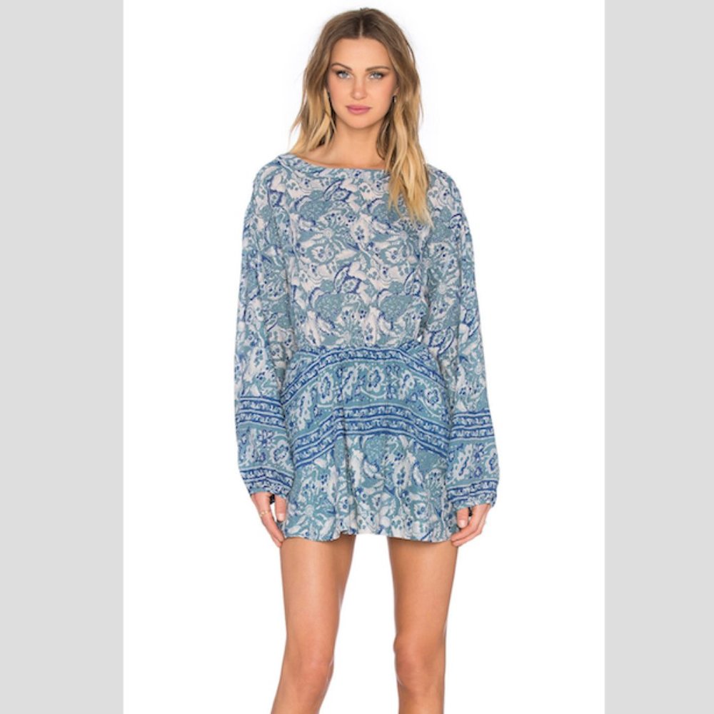 FREE PEOPLE Sun Printed Dress Washed Blue - S
